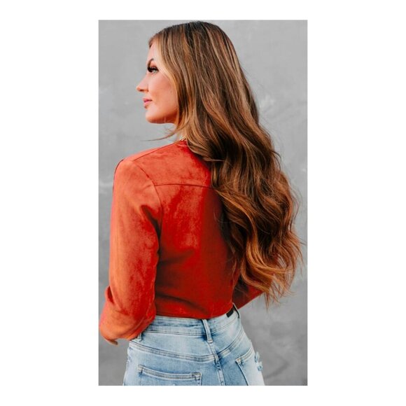 FATE | Faux Suede Fringe Cropped Jacket | Brick Red/Burnt Orange | Large - Picture 5 of 12